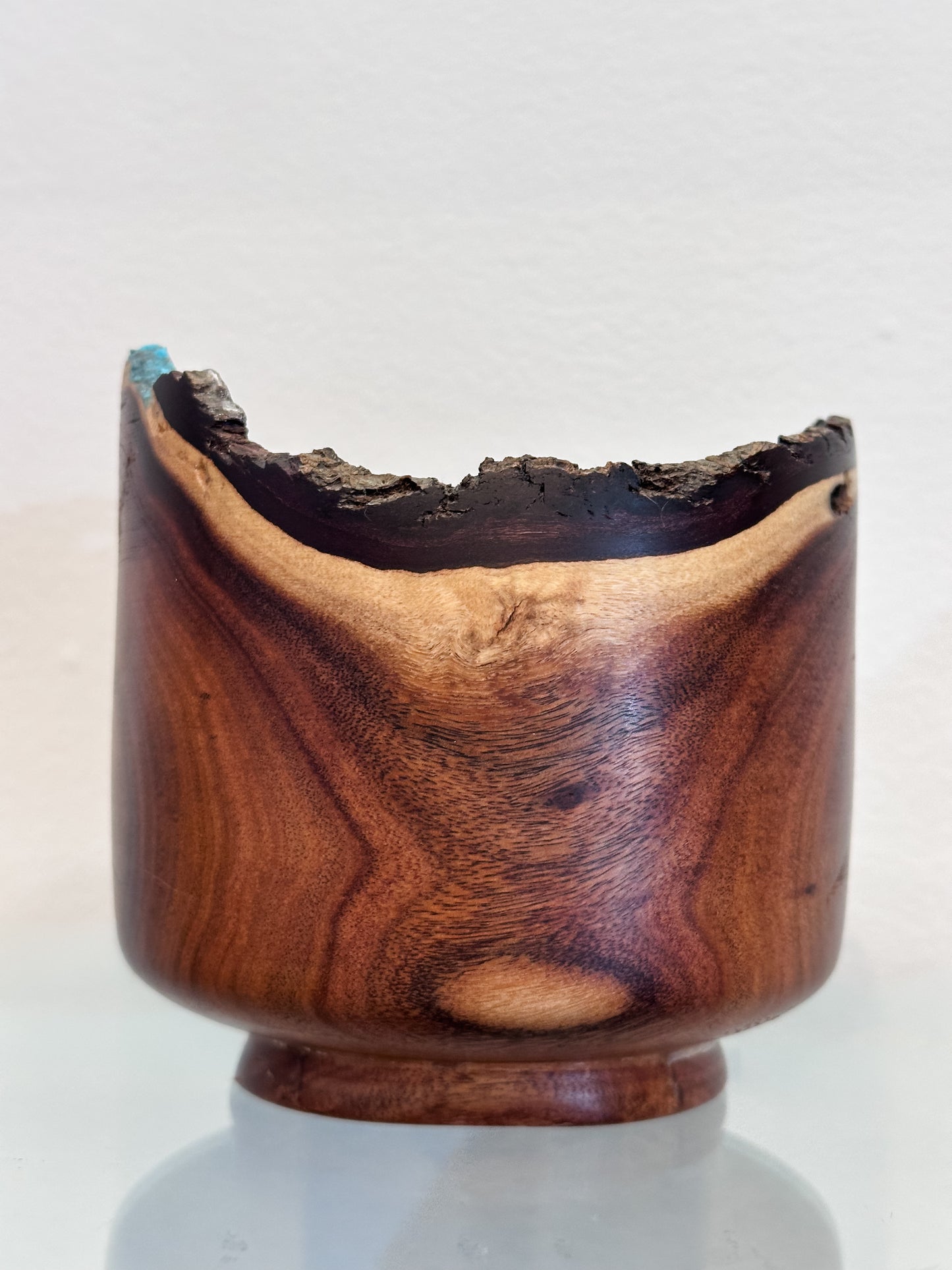 Small Koai’a Wood Bowl with Natural Edge and Turquoise and Anthracite Inlay