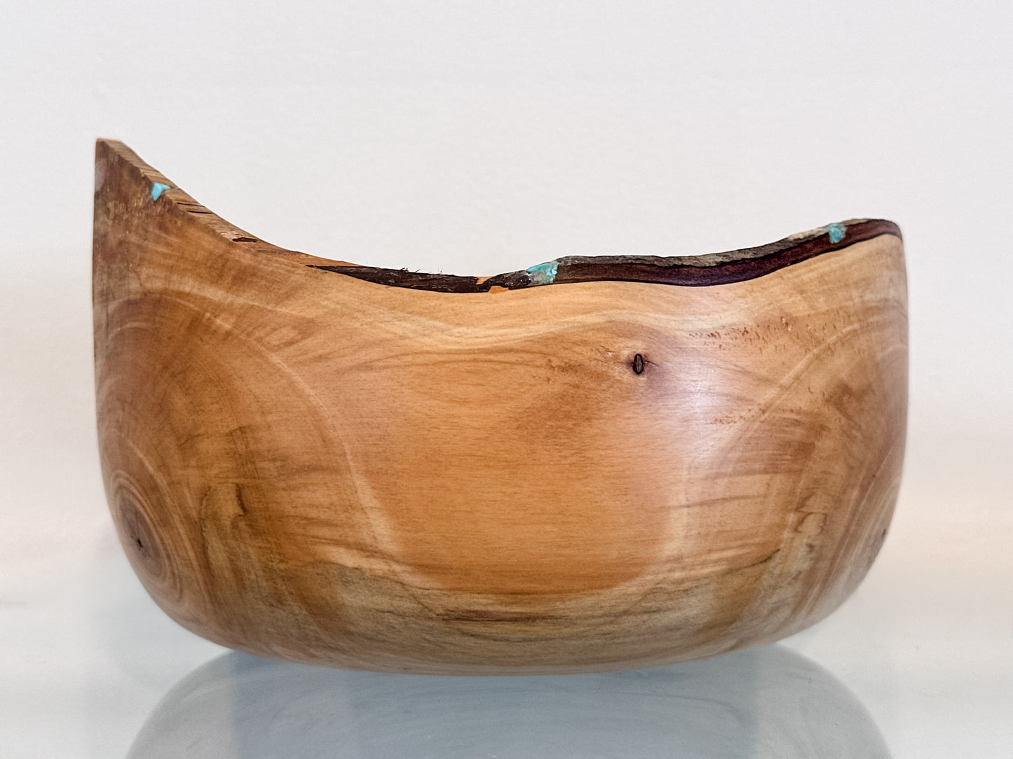 Handmade Hawaiian Podocarpus Wood Bowl with Kintsugi-Inspired Turquoise Inlay