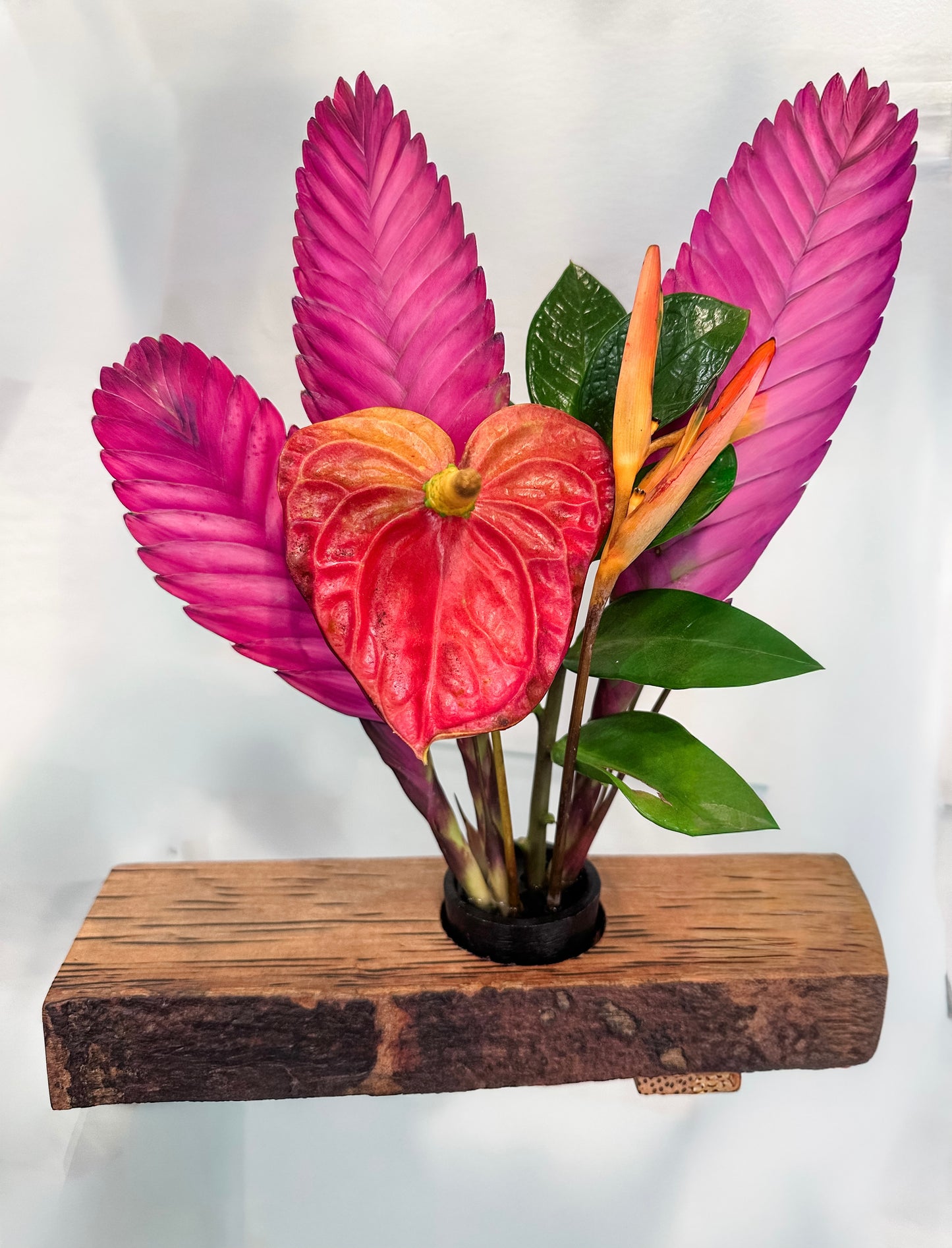 Handmade Koa Wood Ikebana (Japanese Style Vase) with Bark Inclusion and Turquoise Gemstone Inlay, Wood Ikebana, Made in Hawaii