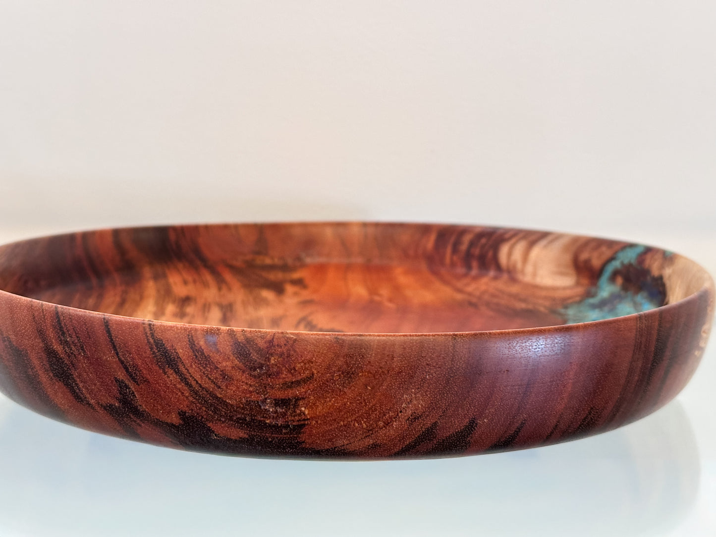 Handmade Koa Wood Bowl with Turquoise and Lapis Lazuli Inlay
