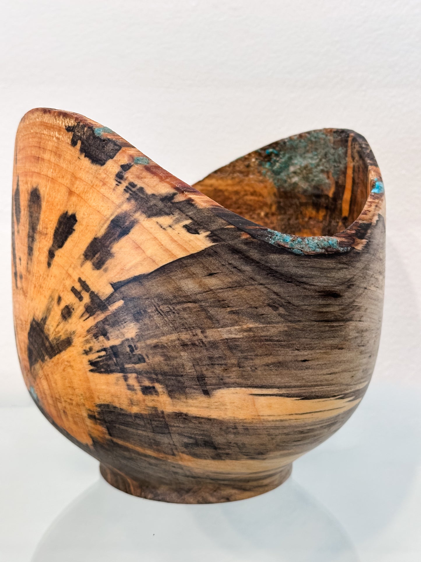 Hand-turned Norfolk Pine Wood Bowl, Handmade in Hawaii, with Turquoise Inlay