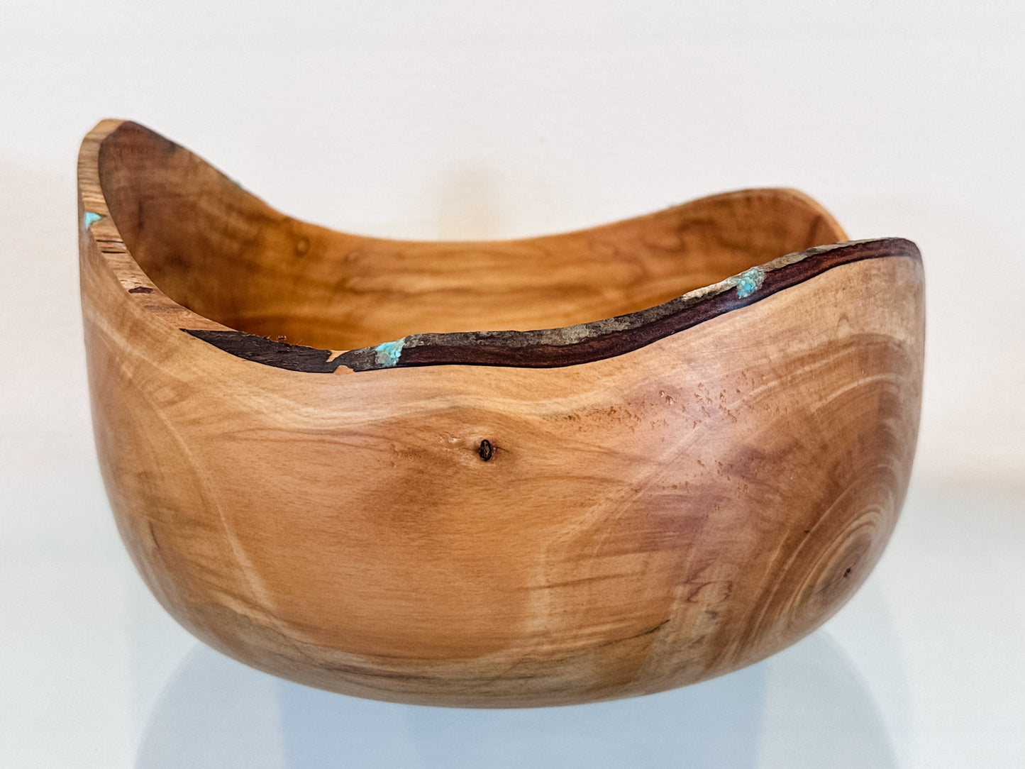 Handmade Hawaiian Podocarpus Wood Bowl with Kintsugi-Inspired Turquoise Inlay
