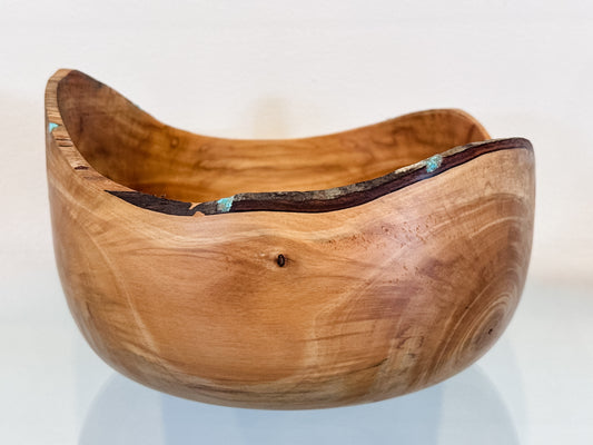 Handmade Hawaiian Podocarpus Wood Bowl with Kintsugi-Inspired Turquoise Inlay