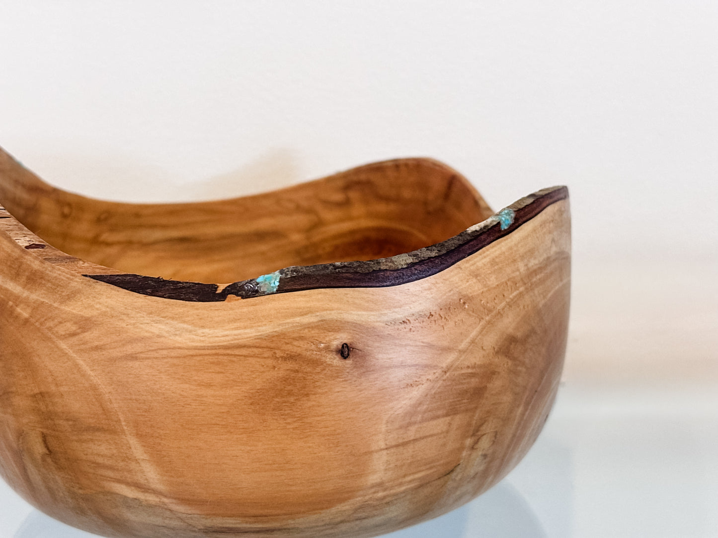 Handmade Hawaiian Podocarpus Wood Bowl with Kintsugi-Inspired Turquoise Inlay