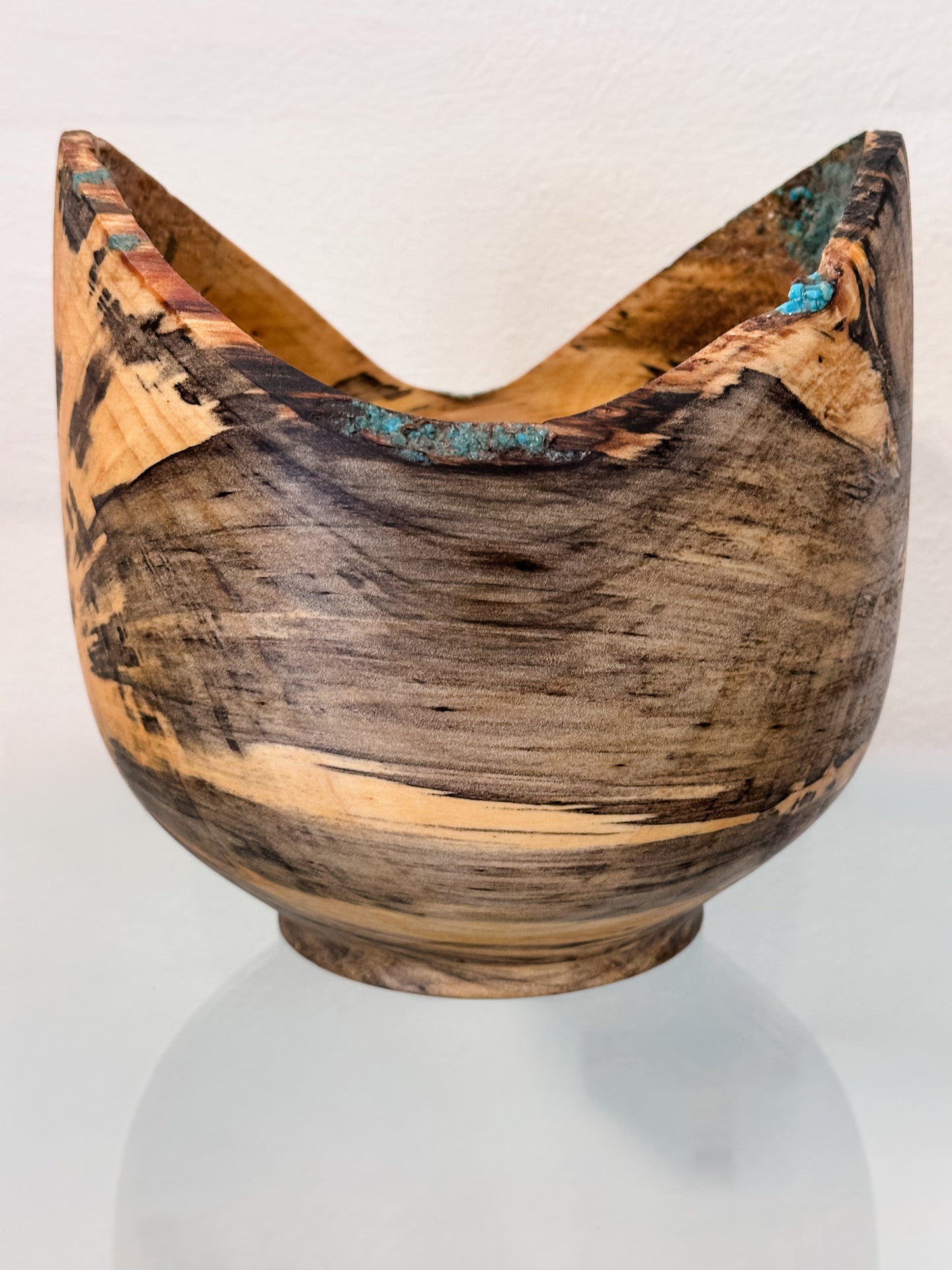 Hand-turned Norfolk Pine Wood Bowl, Handmade in Hawaii, with Turquoise Inlay