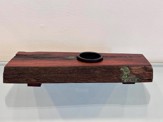 Handmade Koa Wood Ikebana (Japanese Style Vase) with Bark Inclusion and Turquoise Gemstone Inlay, Wood Ikebana, Made in Hawaii