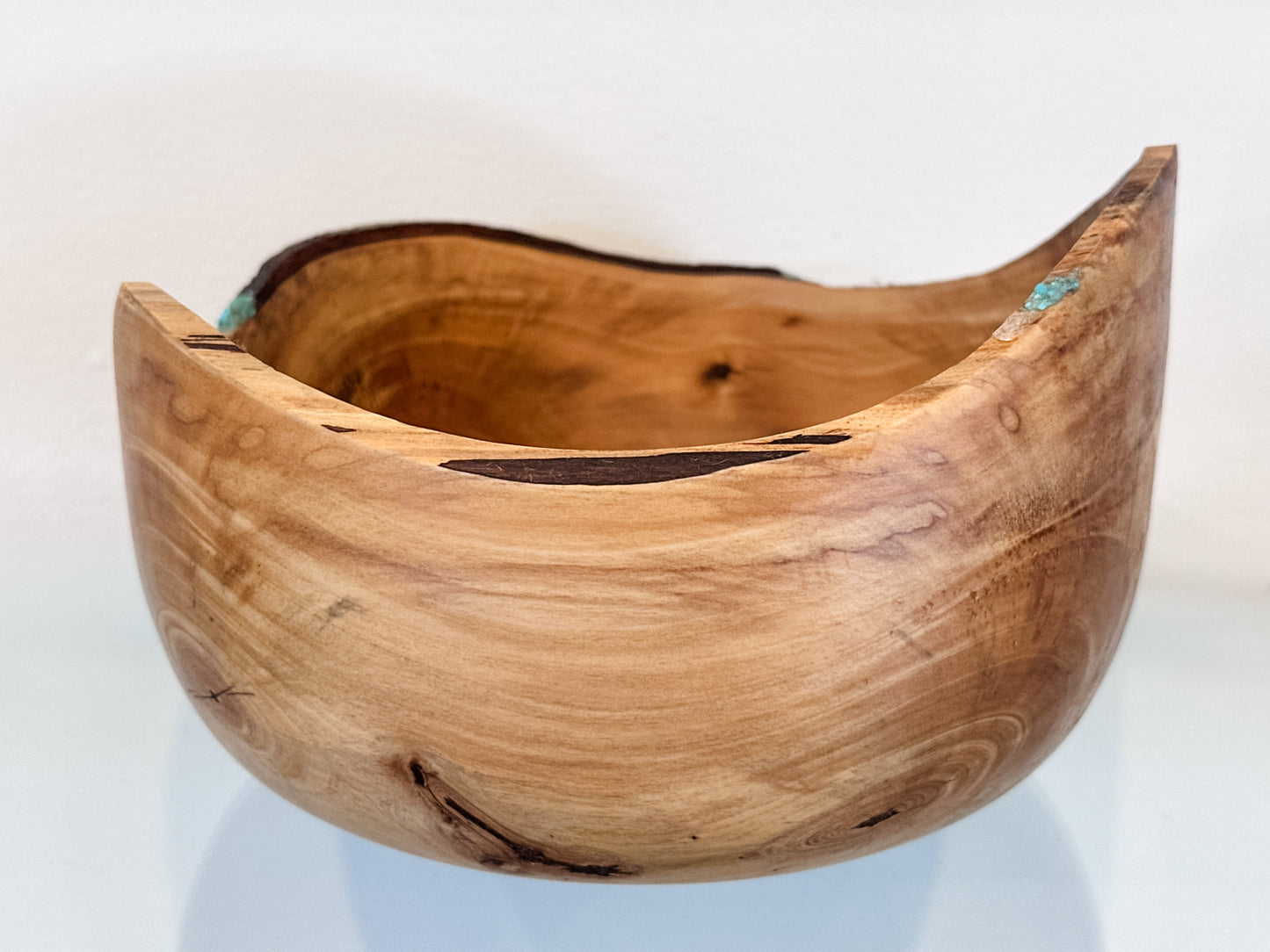 Handmade Hawaiian Podocarpus Wood Bowl with Kintsugi-Inspired Turquoise Inlay