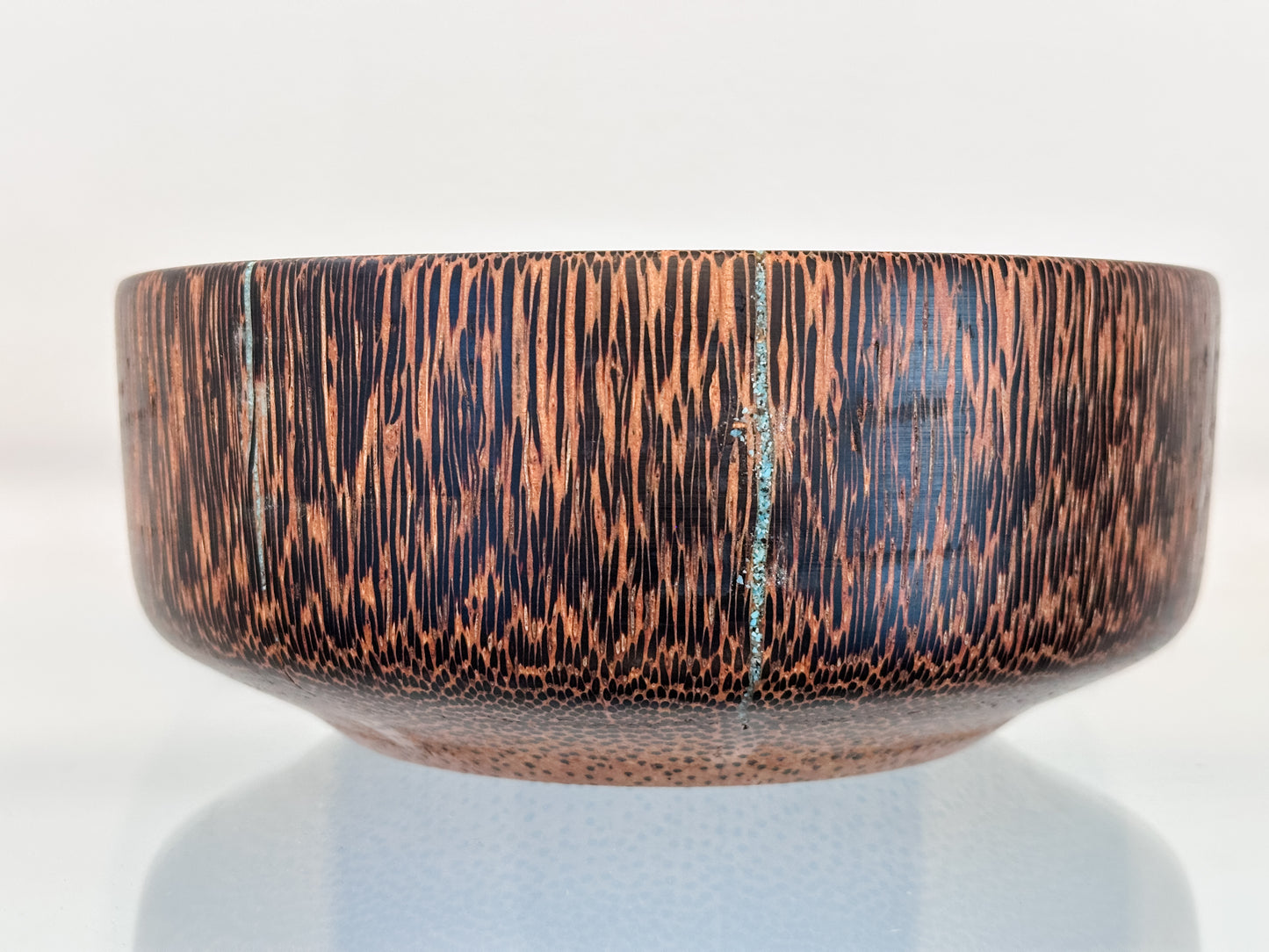 Manila Palm Wood Bowl, Handmade in Hawaii, with Turquoise Stone Inlay, Japanese Kintsugi-Inspired