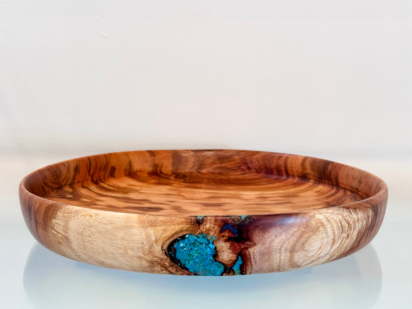 Handmade Koa Wood Bowl with Turquoise and Lapis Lazuli Inlay