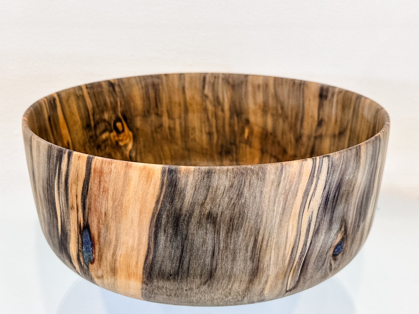 Norfolk Pine Wood Bowl with Turquoise and Lapis Lazuli Gemstone Inlay, Handmade in Hawaii, Food Safe, Organic Finishes
