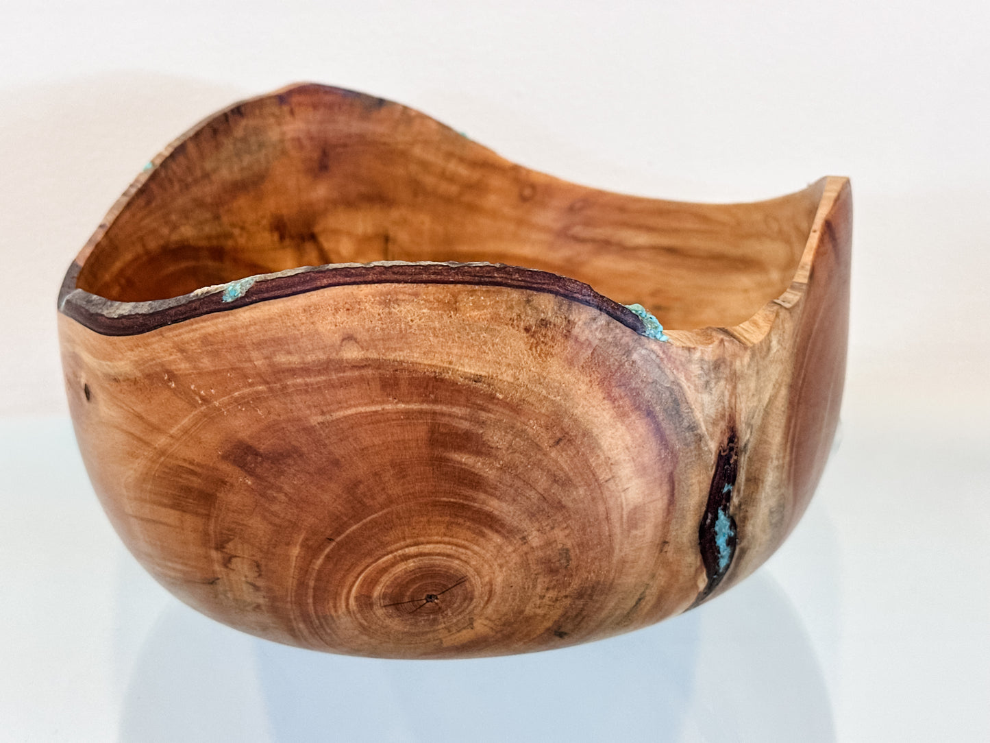 Handmade Hawaiian Podocarpus Wood Bowl with Kintsugi-Inspired Turquoise Inlay