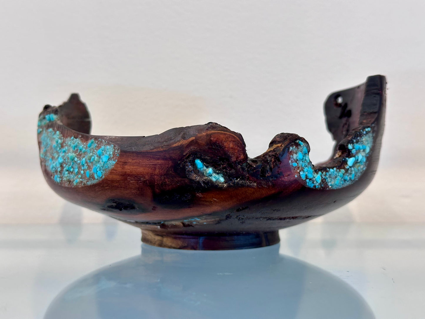 Small Koai’a Wood Bowl with Natural Edge and Turquoise Inlay