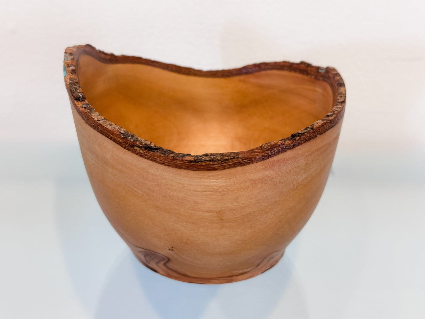 Small, Handmade, Natural Edge Olive Wood Bowl with Turquoise Gemstone Inlay