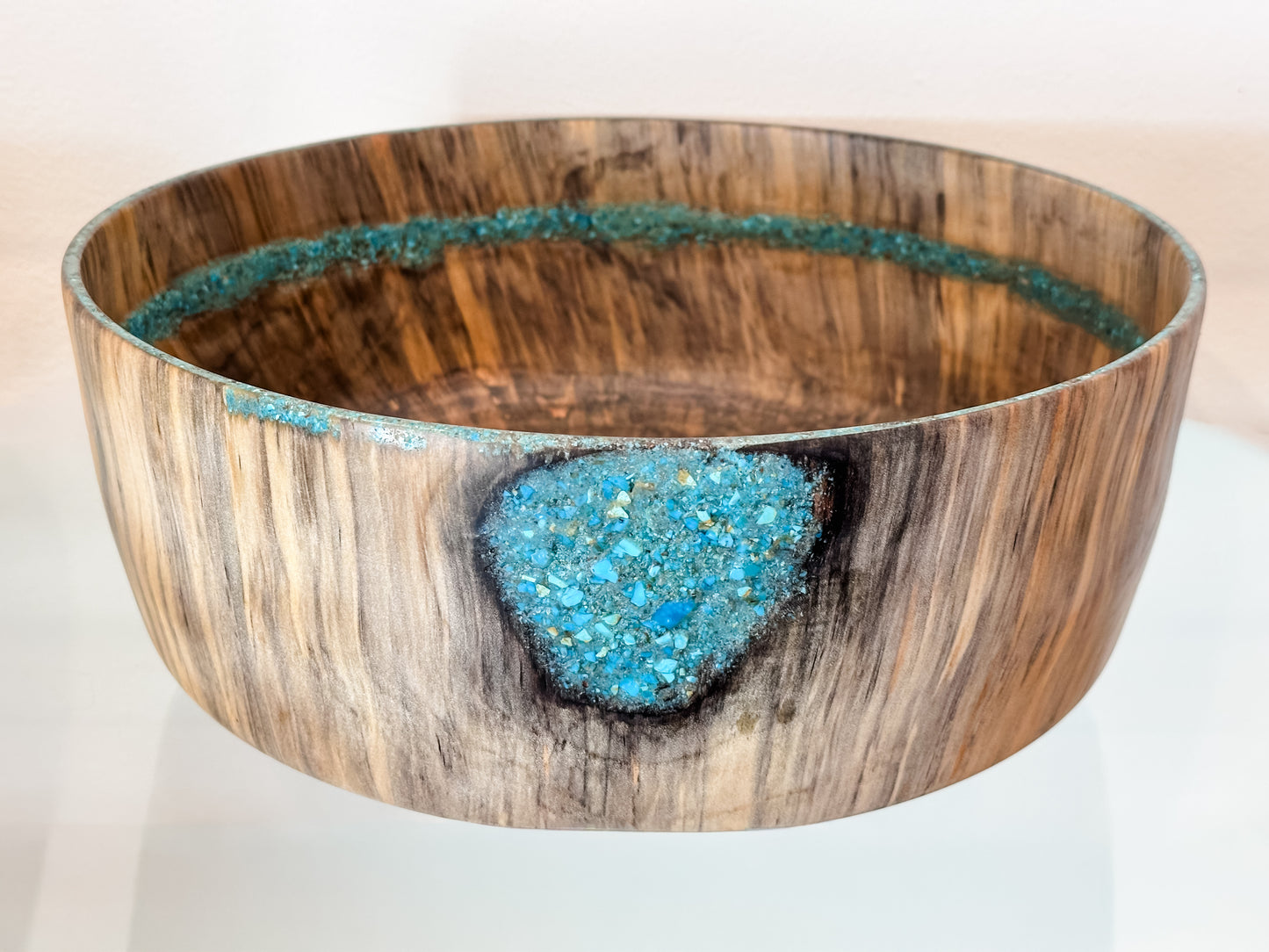 Norfolk Pine Wood Bowl with Turquoise Gemstone Inlay, Handmade in Hawaii, Food Safe, Organic Finishes