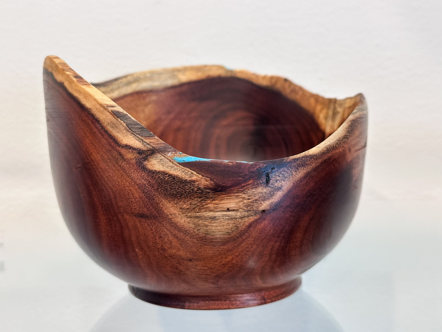 Koai’a Wood Bowl with Natural Edge and Turquoise Inlay