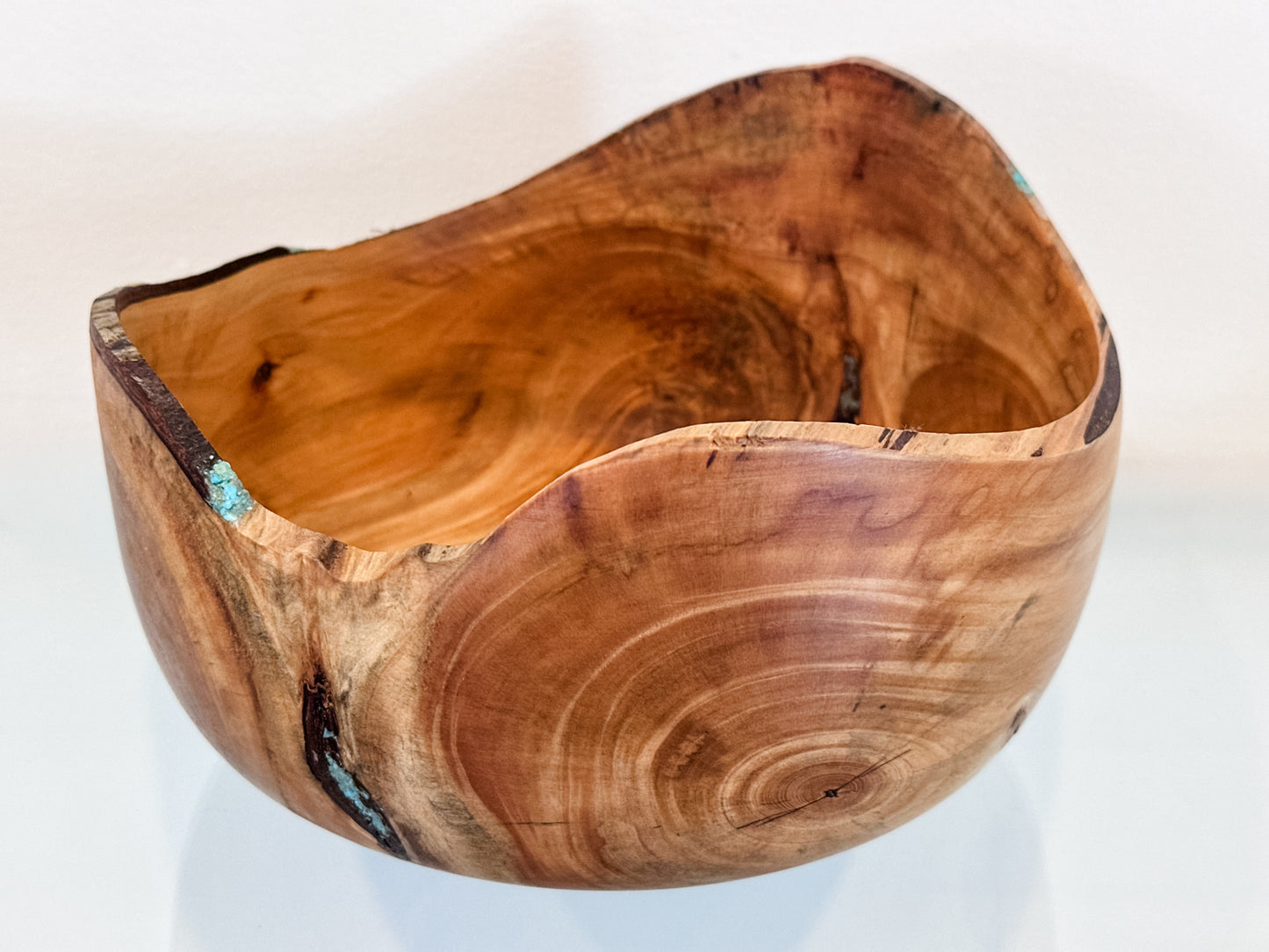 Handmade Hawaiian Podocarpus Wood Bowl with Kintsugi-Inspired Turquoise Inlay