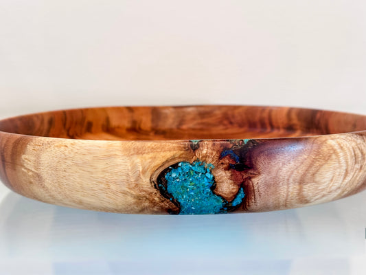 Handmade Koa Wood Bowl with Turquoise and Lapis Lazuli Inlay