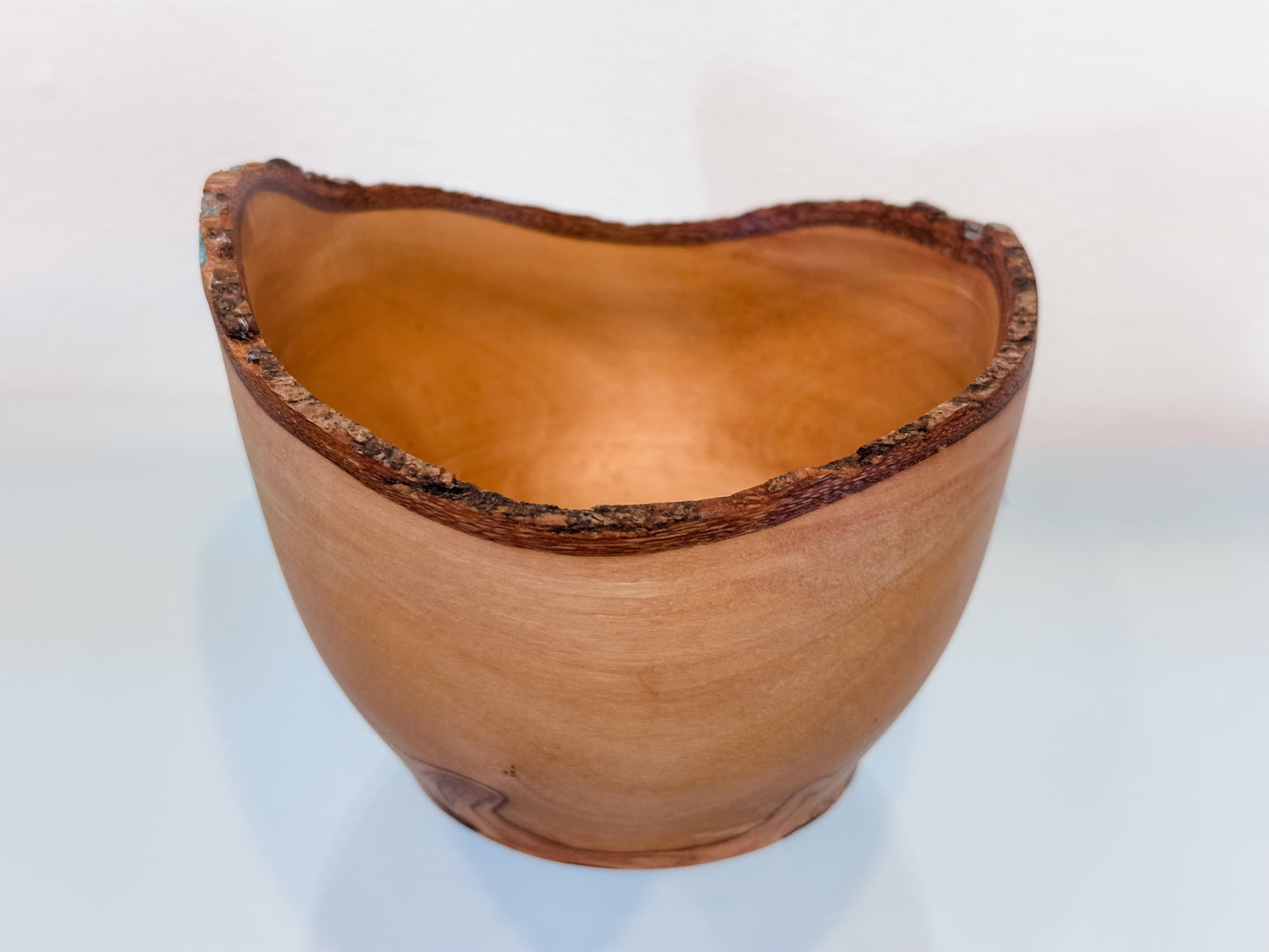 Small, Handmade, Natural Edge Olive Wood Bowl with Turquoise Gemstone Inlay