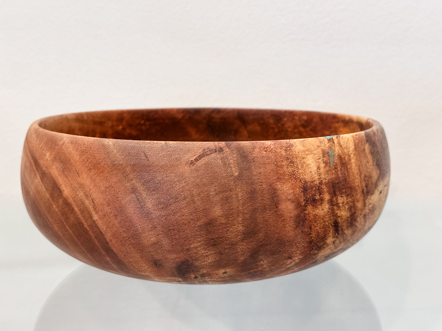 Hand-Turned Mango Wood Salad Bowl, Calabash Shape, Food Safe, Turquoise Inlay