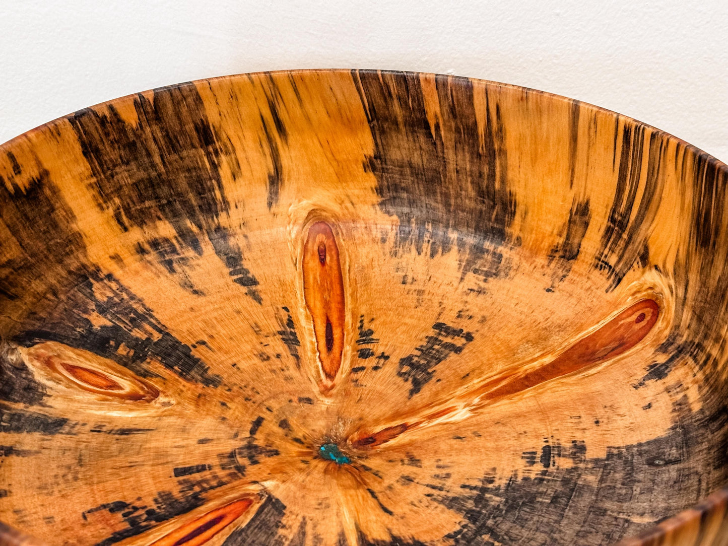 Handmade Large Norfolk Pine Wood Bowl with Turquoise Inlay Detail, Food Safe Salad Bowl, Organic Wood Salad Bowl, Large Wood Salad Bowl