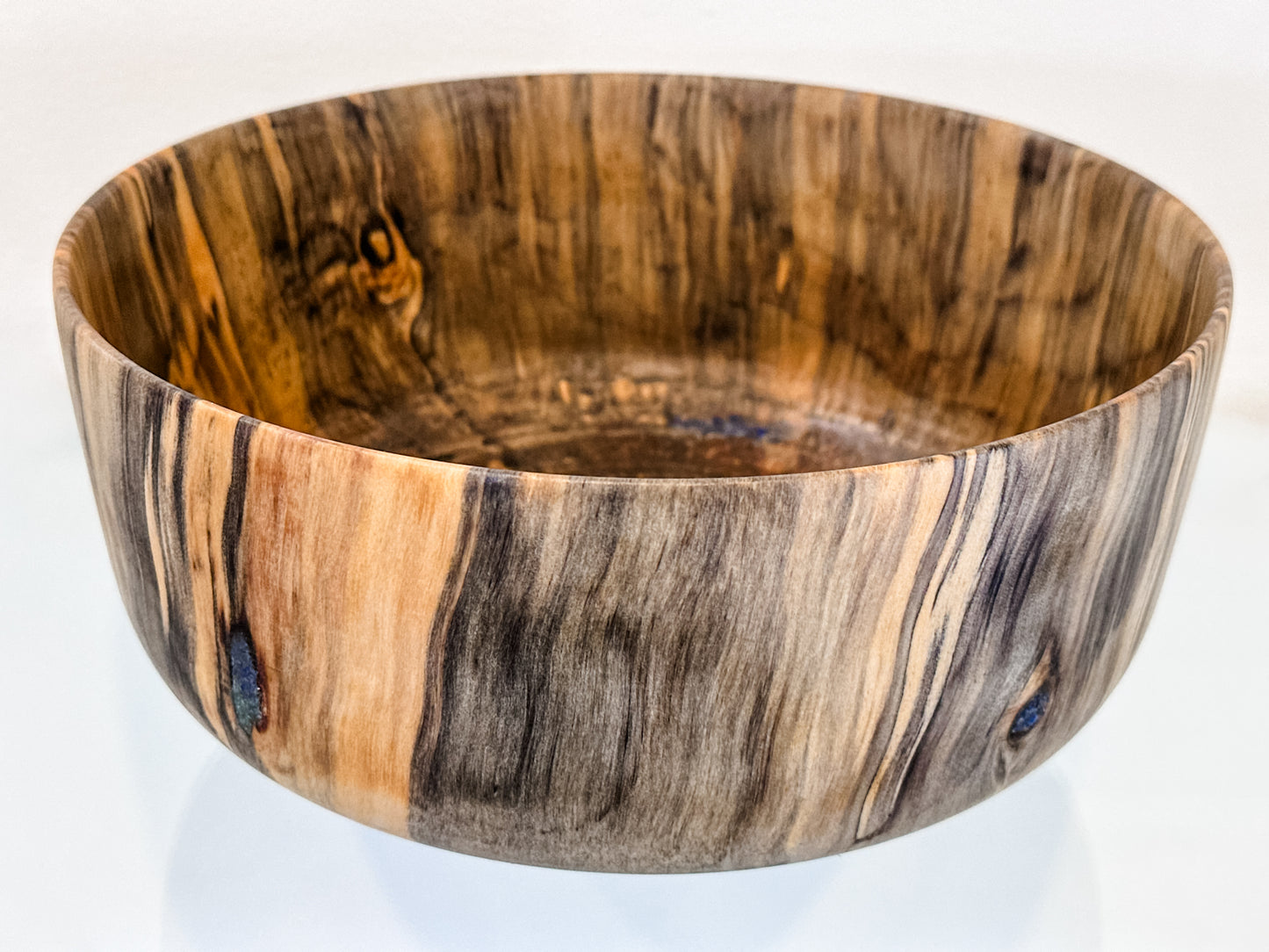 Norfolk Pine Wood Bowl with Turquoise and Lapis Lazuli Gemstone Inlay, Handmade in Hawaii, Food Safe, Organic Finishes