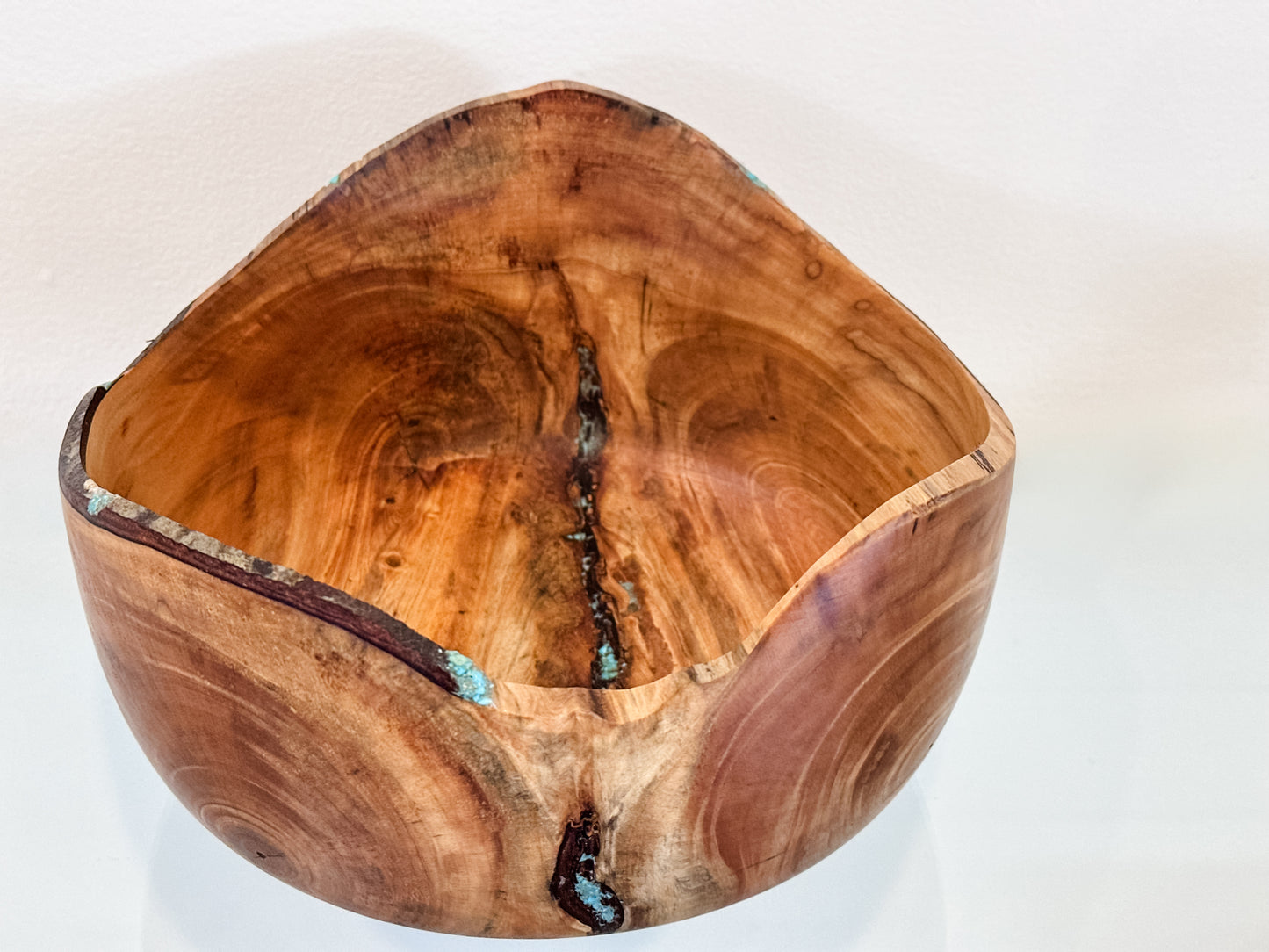 Handmade Hawaiian Podocarpus Wood Bowl with Kintsugi-Inspired Turquoise Inlay