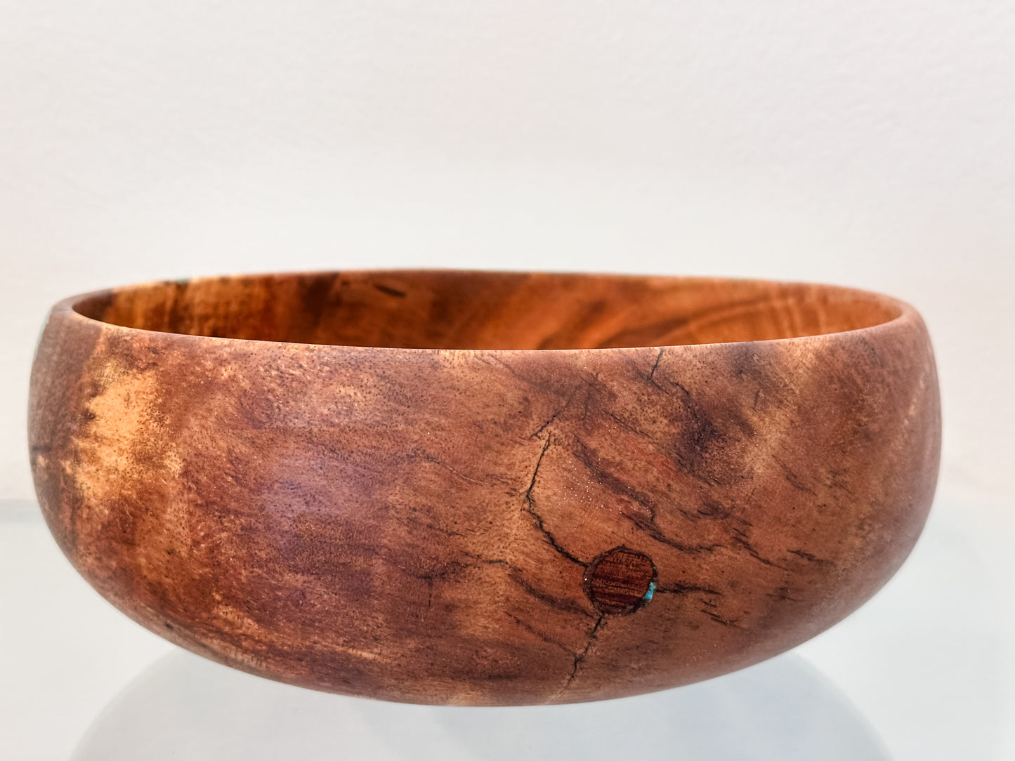 Hand-Turned Mango Wood Salad Bowl, Calabash Shape, Food Safe, Turquoise Inlay