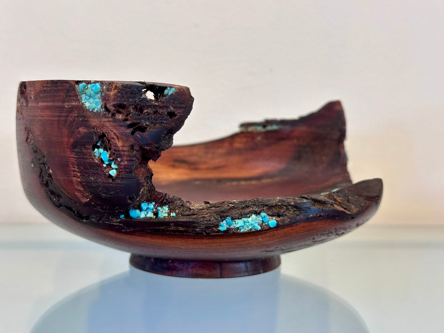 Small Koai’a Wood Bowl with Natural Edge and Turquoise Inlay