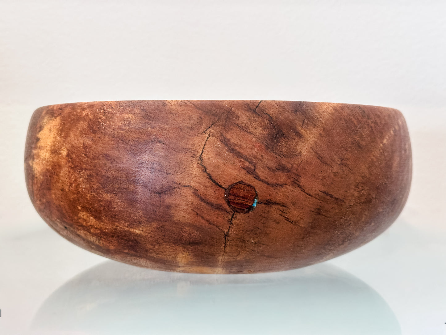 Hand-Turned Mango Wood Salad Bowl, Calabash Shape, Food Safe, Turquoise Inlay