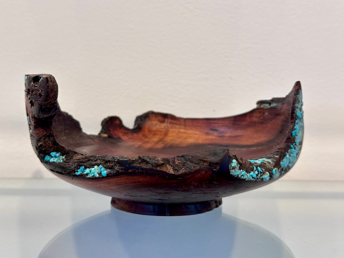 Small Koai’a Wood Bowl with Natural Edge and Turquoise Inlay
