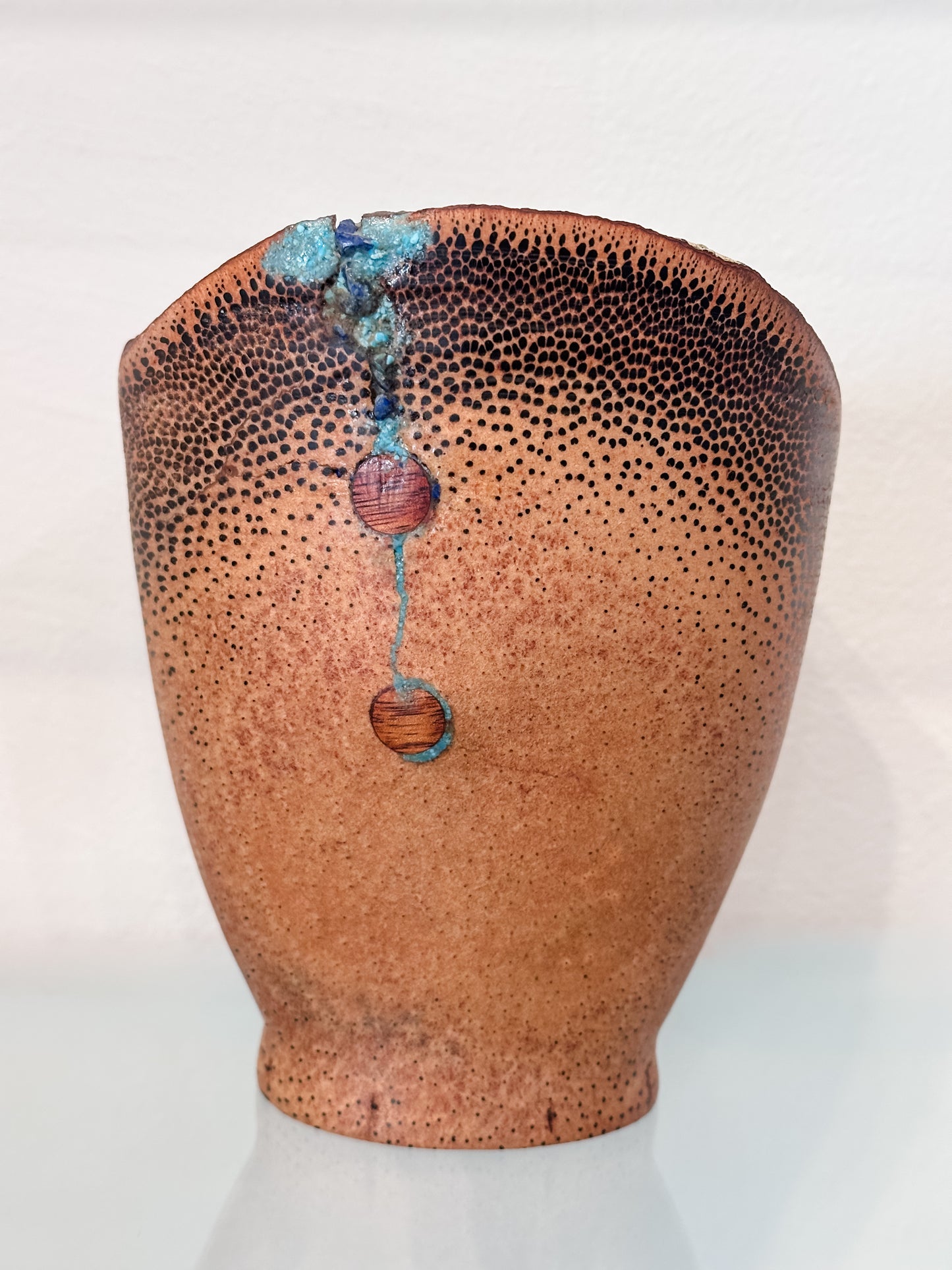 Kintsugi Manila Palm Wood Bowl, Handmade in Hawaii, with Turquoise and Lapis Lazuli Stone Inlay