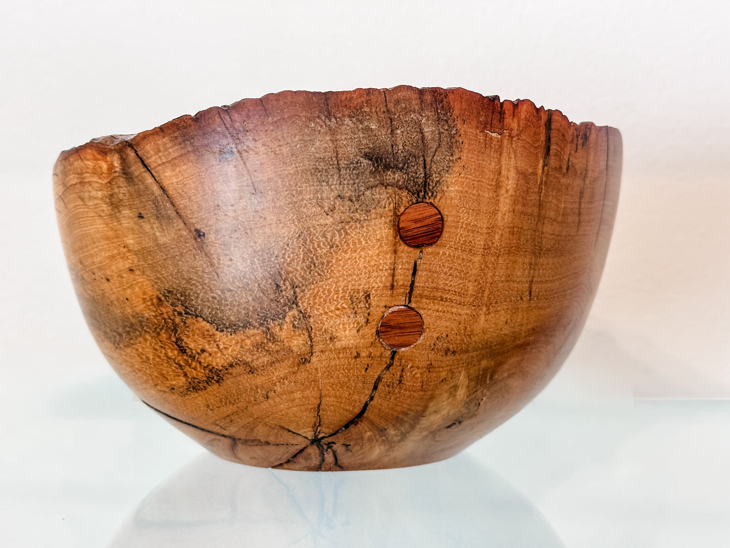 Hawaiian Lama Wood Bowl, Hand-turned in Hawaii, with Turquoise and Anthracite Inlay, Food Safe