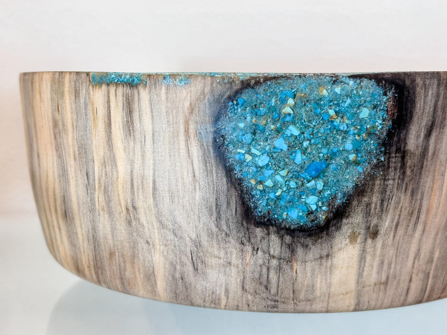 Norfolk Pine Wood Bowl with Turquoise Gemstone Inlay, Handmade in Hawaii, Food Safe, Organic Finishes