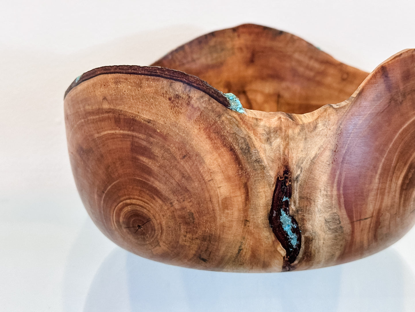 Handmade Hawaiian Podocarpus Wood Bowl with Kintsugi-Inspired Turquoise Inlay