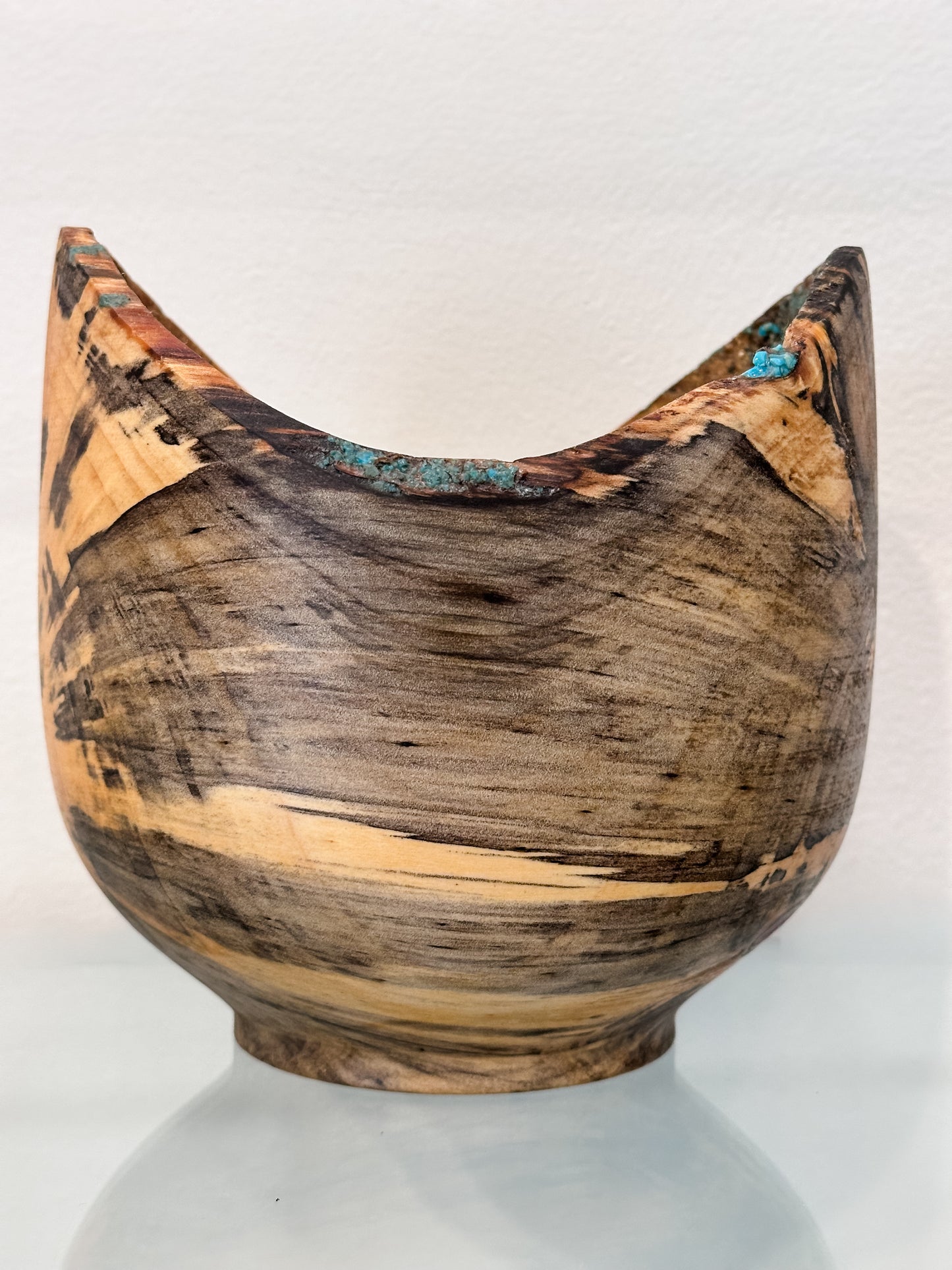 Hand-turned Norfolk Pine Wood Bowl, Handmade in Hawaii, with Turquoise Inlay