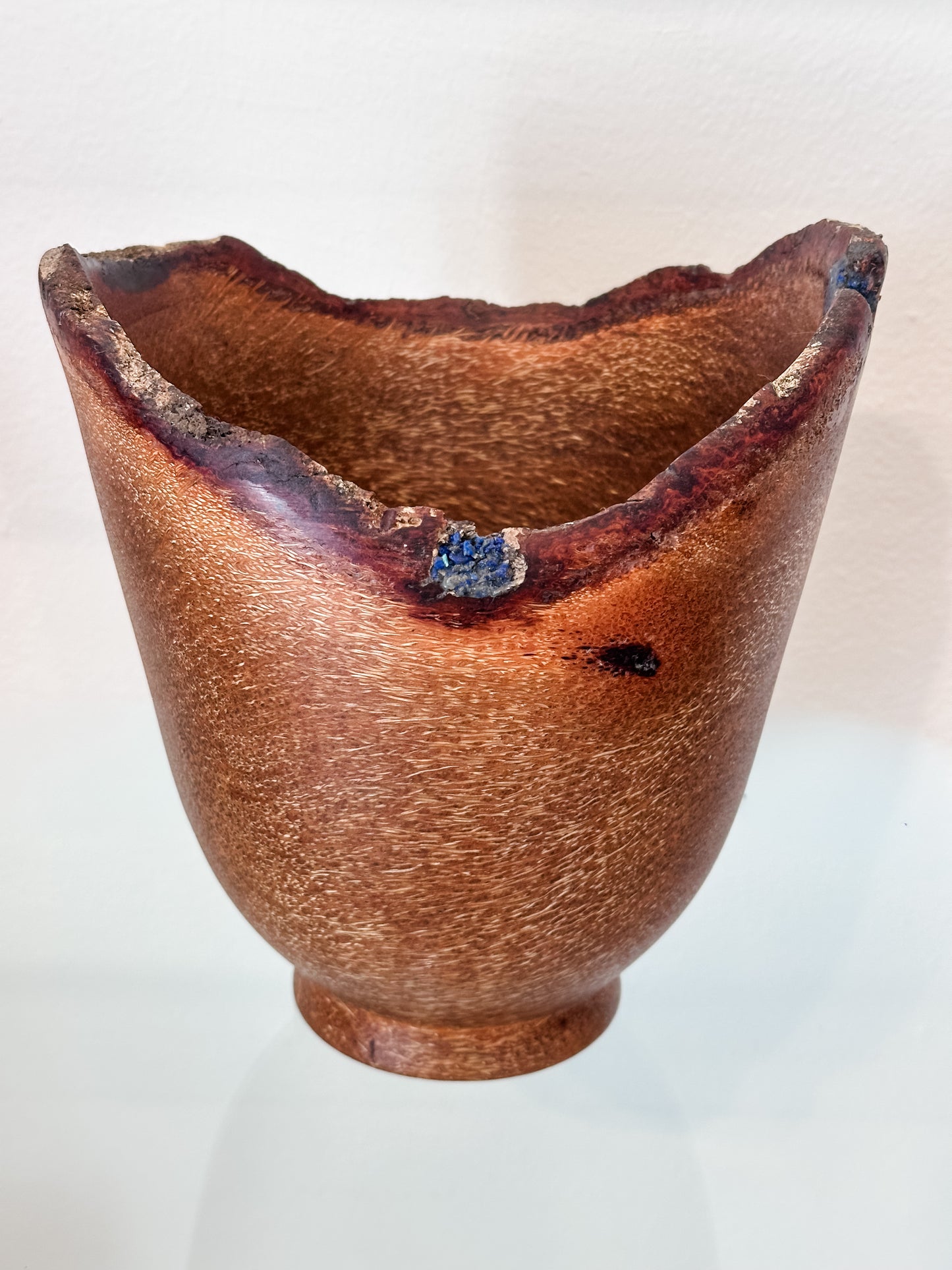 Coconut Wood Bowl, Bark Inclusion with Lapis Lazuli Inlay, Handmade in Hawaii, Decorative Wood Bowl