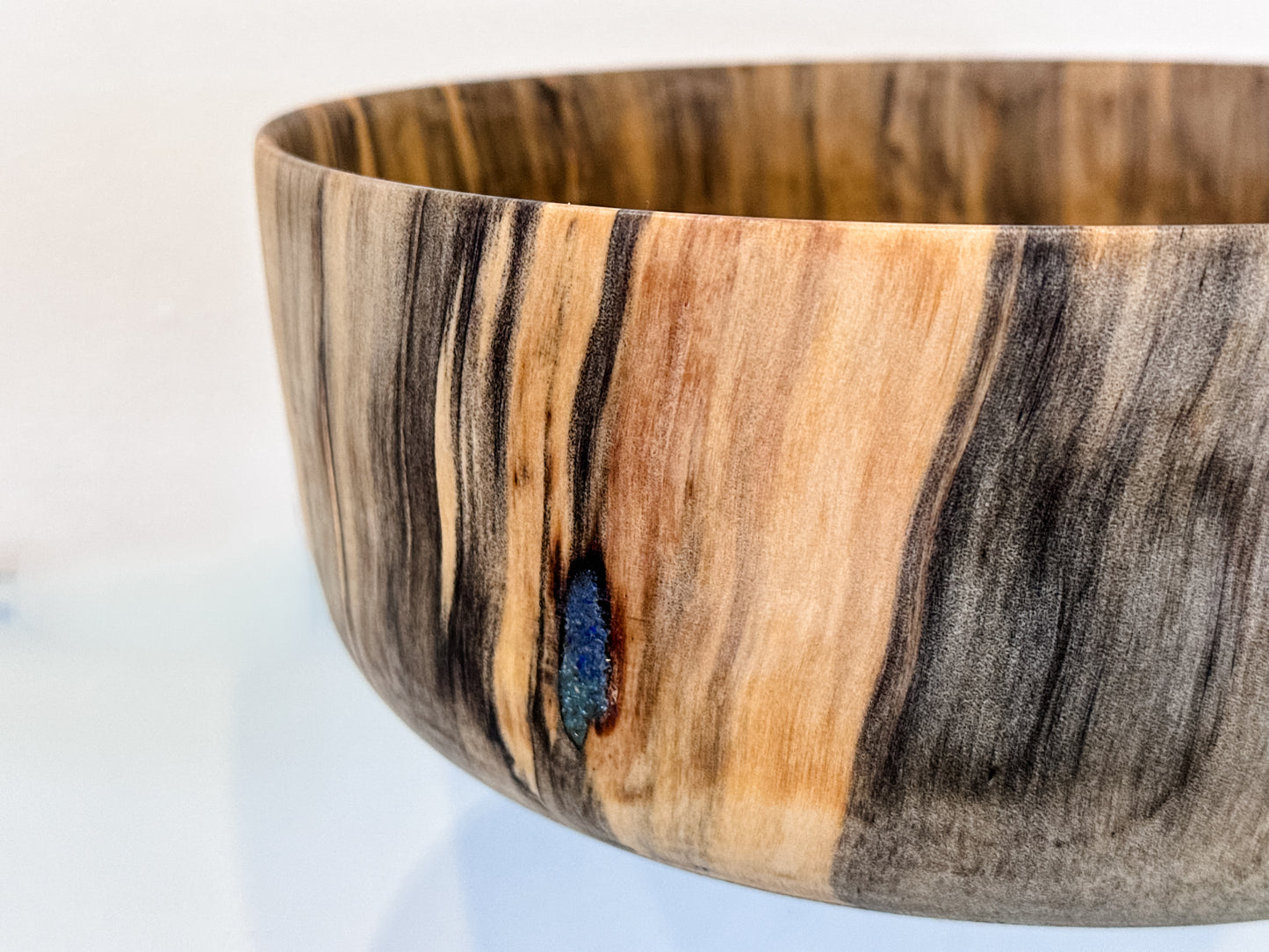 Norfolk Pine Wood Bowl with Turquoise and Lapis Lazuli Gemstone Inlay, Handmade in Hawaii, Food Safe, Organic Finishes