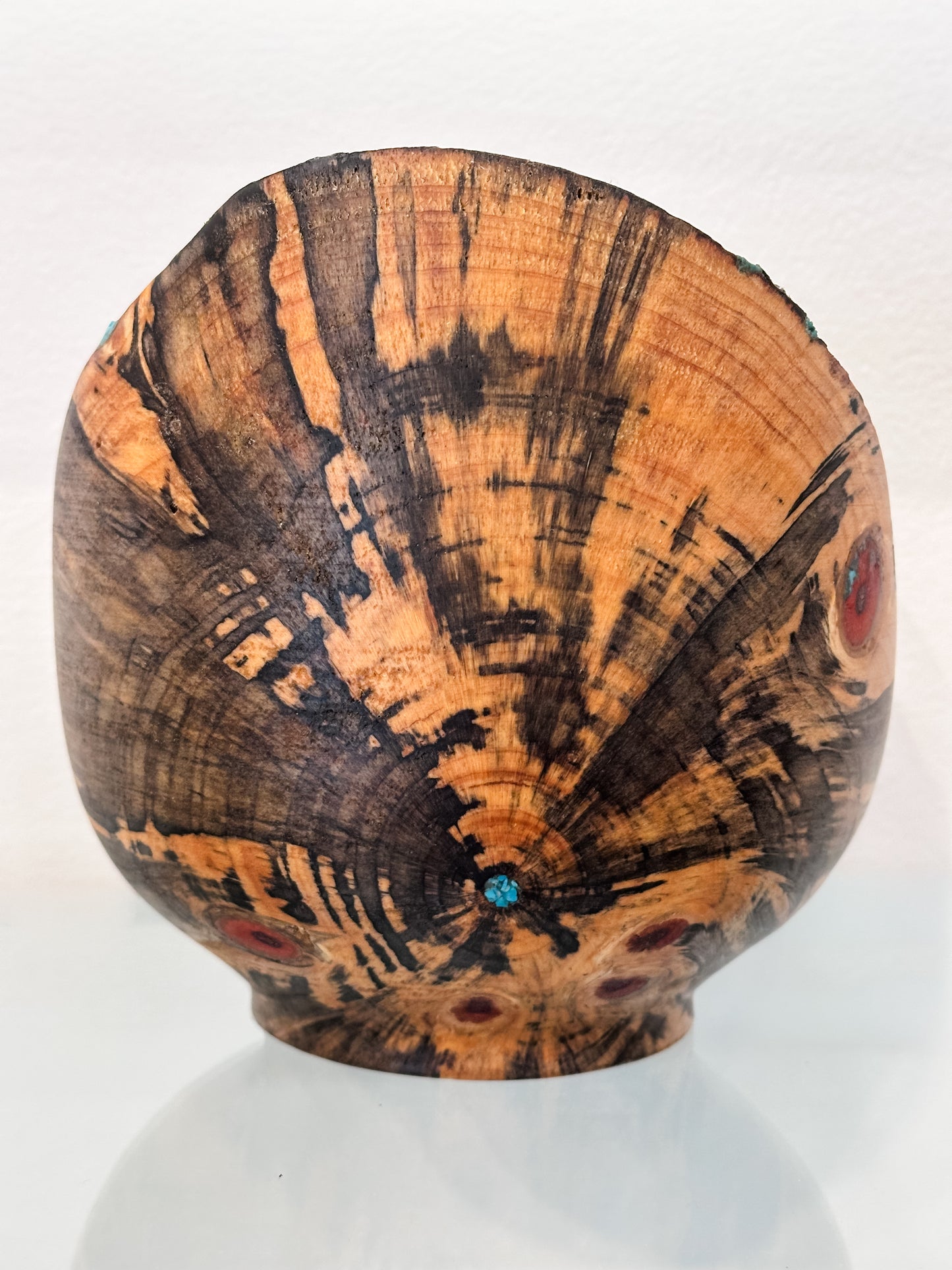 Hand-turned Norfolk Pine Wood Bowl, Handmade in Hawaii, with Turquoise Inlay