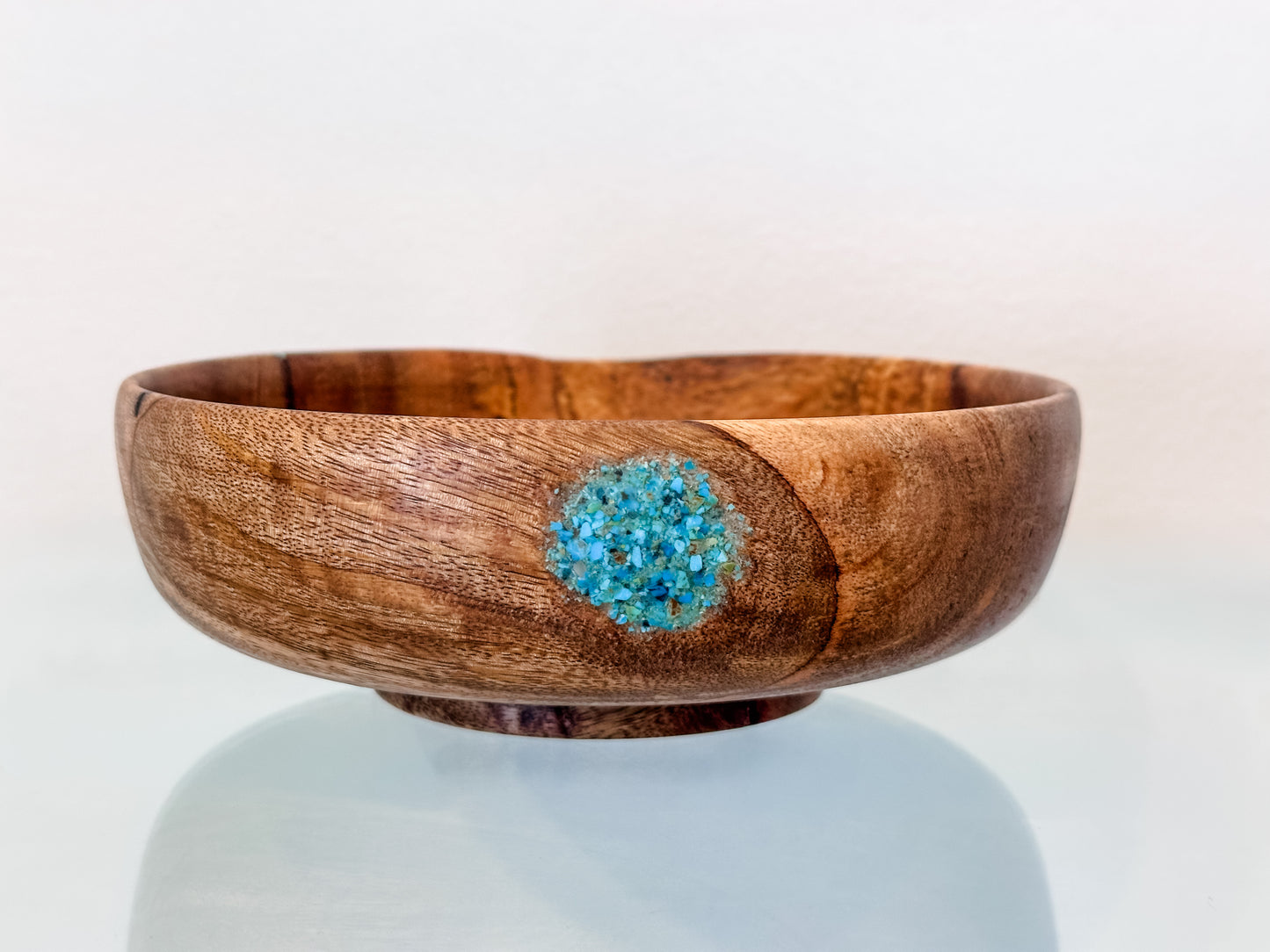 Hand-turned Mango Wood Bowl, Food Safe, Organic Finishes, Turquoise Inlay