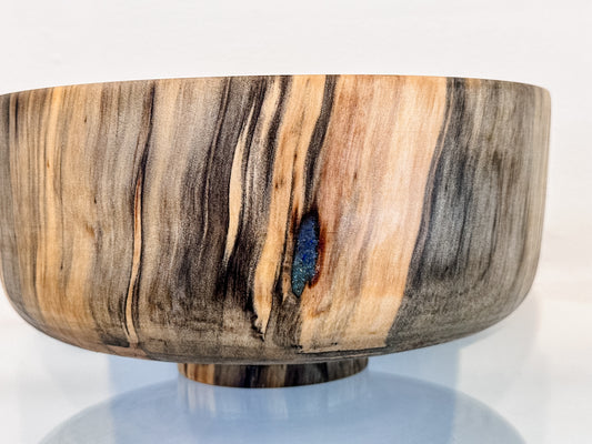 Norfolk Pine Wood Bowl with Turquoise and Lapis Lazuli Gemstone Inlay, Handmade in Hawaii, Food Safe, Organic Finishes