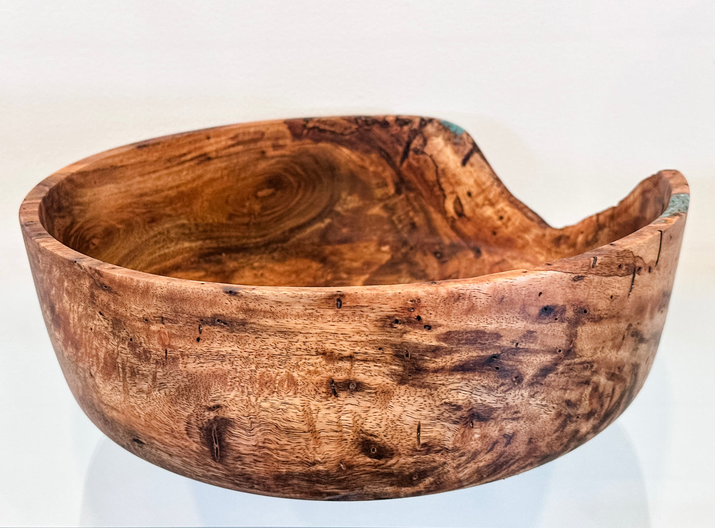 Large Handmade Mango Wood Bowl with Turquoise Inlay, Food Safe