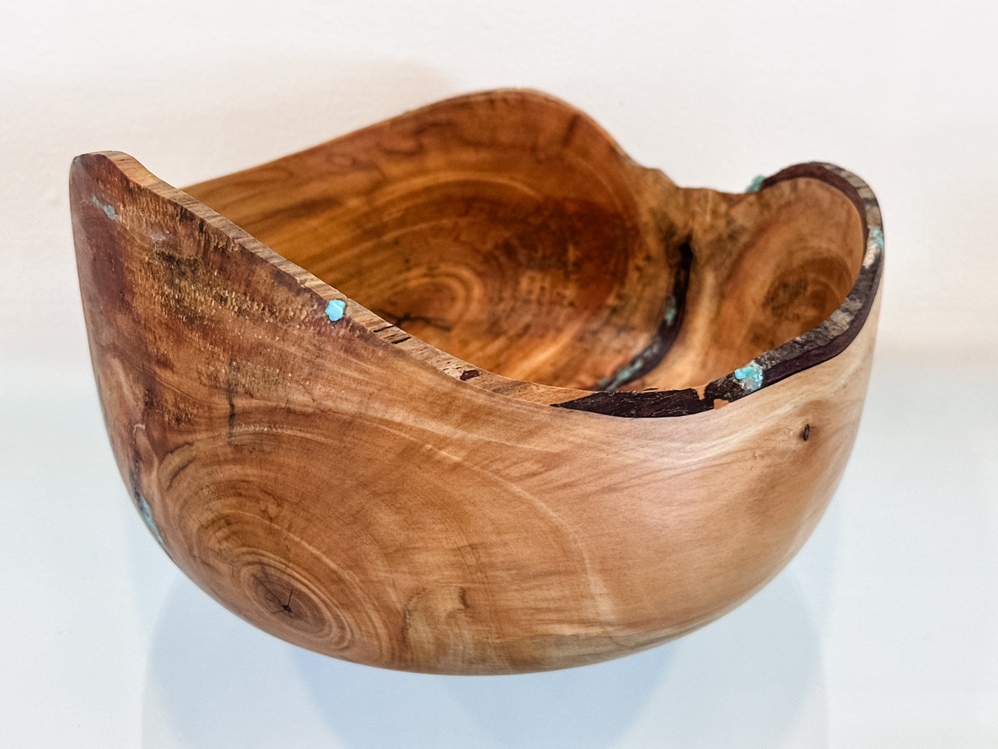 Handmade Hawaiian Podocarpus Wood Bowl with Kintsugi-Inspired Turquoise Inlay