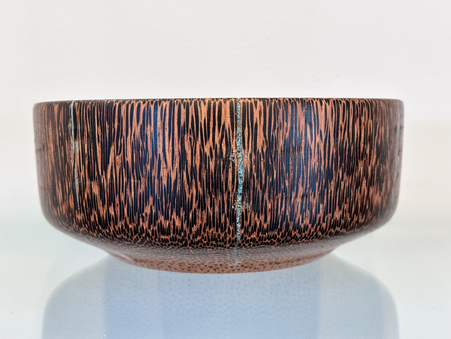 Manila Palm Wood Bowl, Handmade in Hawaii, with Turquoise Stone Inlay, Japanese Kintsugi-Inspired