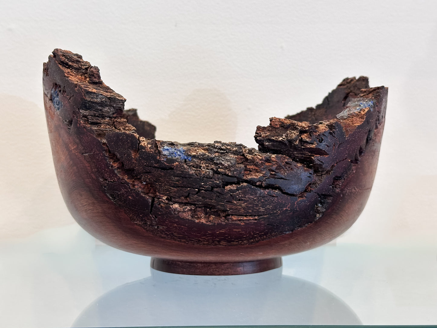 Natural Edge Ironwood Bowl, Handmade in Hawaii, with Lapis Lazuli Inlay