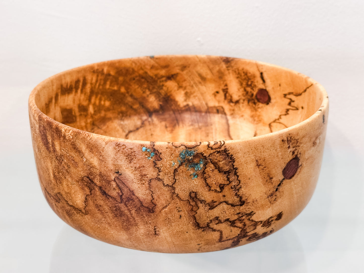 Mango Wood Bowl, Handmade, with Turquoise Inlay, Food Safe