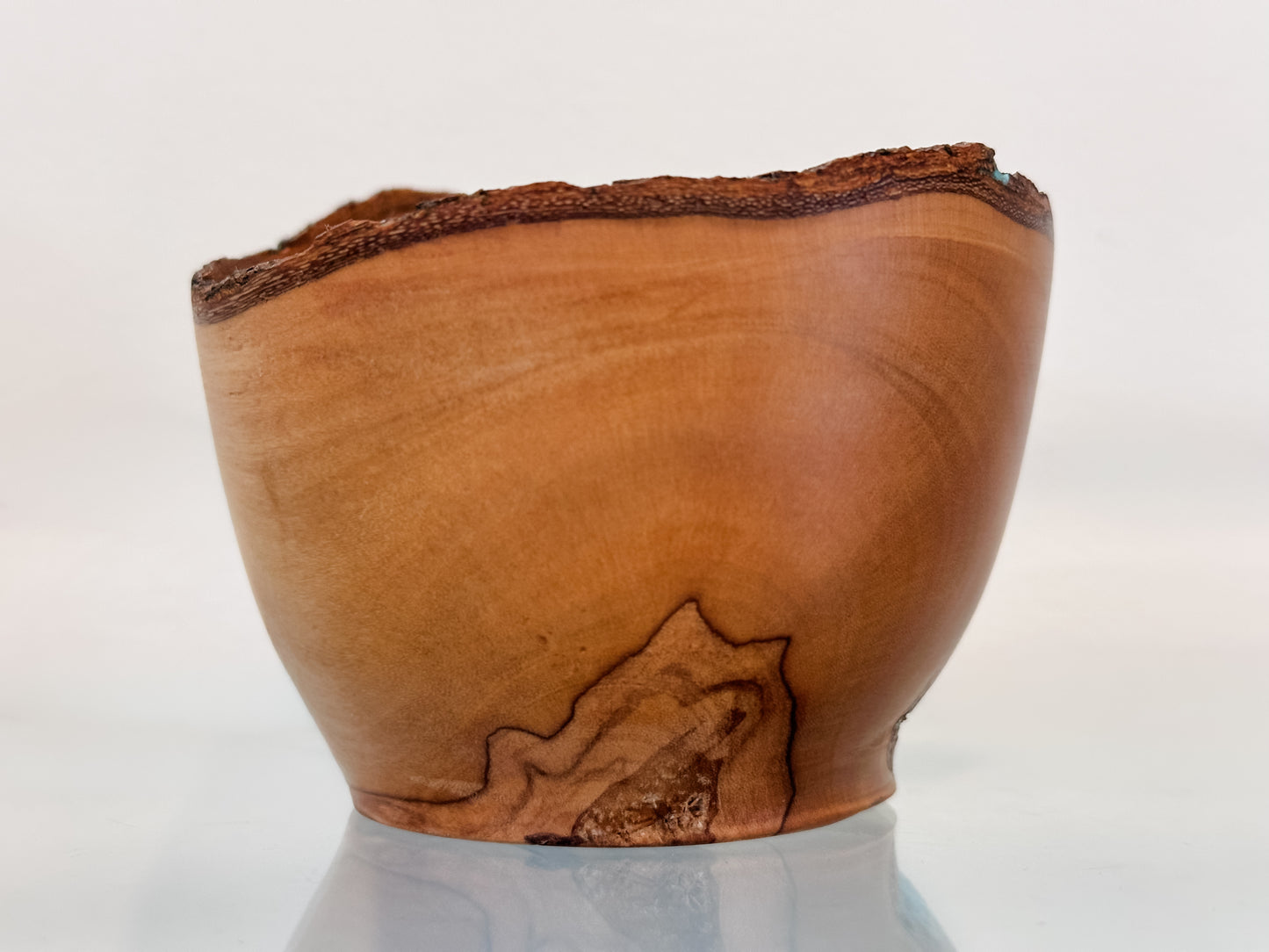 Small, Handmade, Natural Edge Olive Wood Bowl with Turquoise Gemstone Inlay