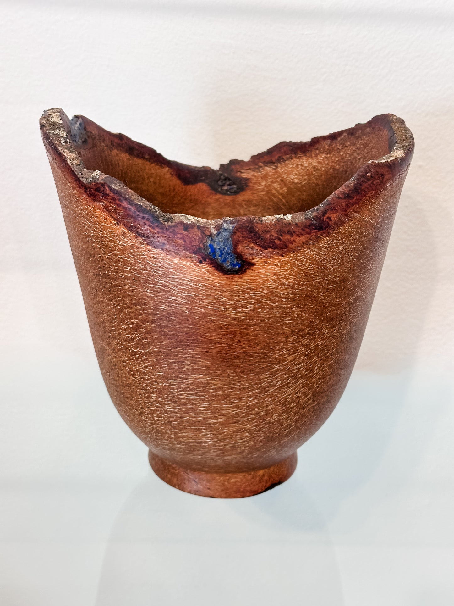 Coconut Wood Bowl, Bark Inclusion with Lapis Lazuli Inlay, Handmade in Hawaii, Decorative Wood Bowl