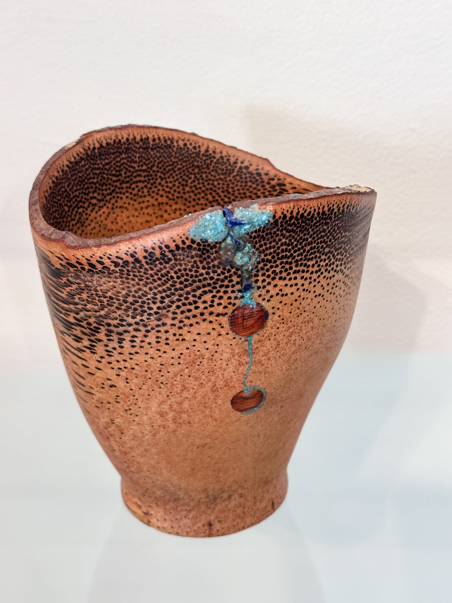 Kintsugi Manila Palm Wood Bowl, Handmade in Hawaii, with Turquoise and Lapis Lazuli Stone Inlay