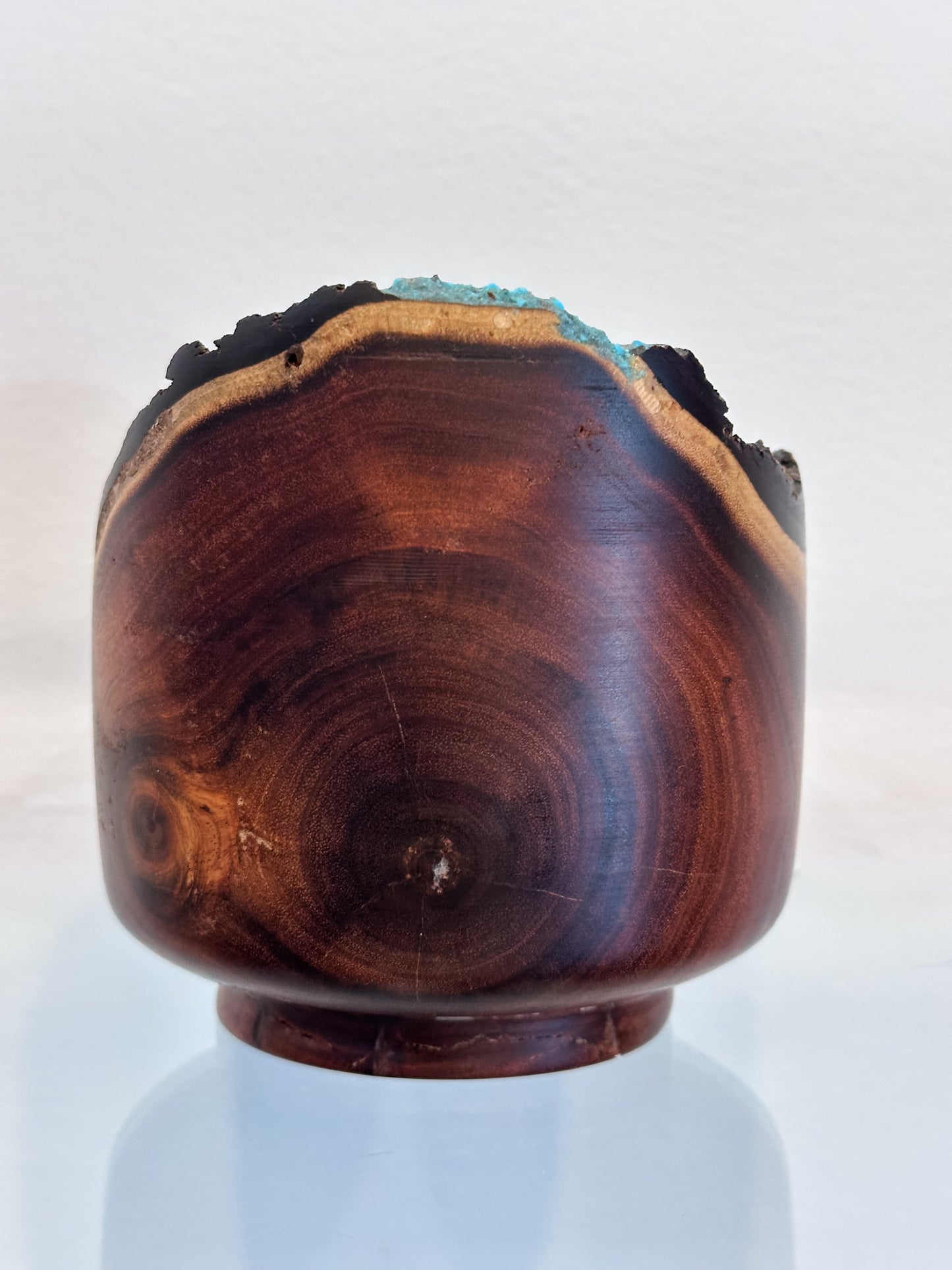 Small Koai’a Wood Bowl with Natural Edge and Turquoise and Anthracite Inlay