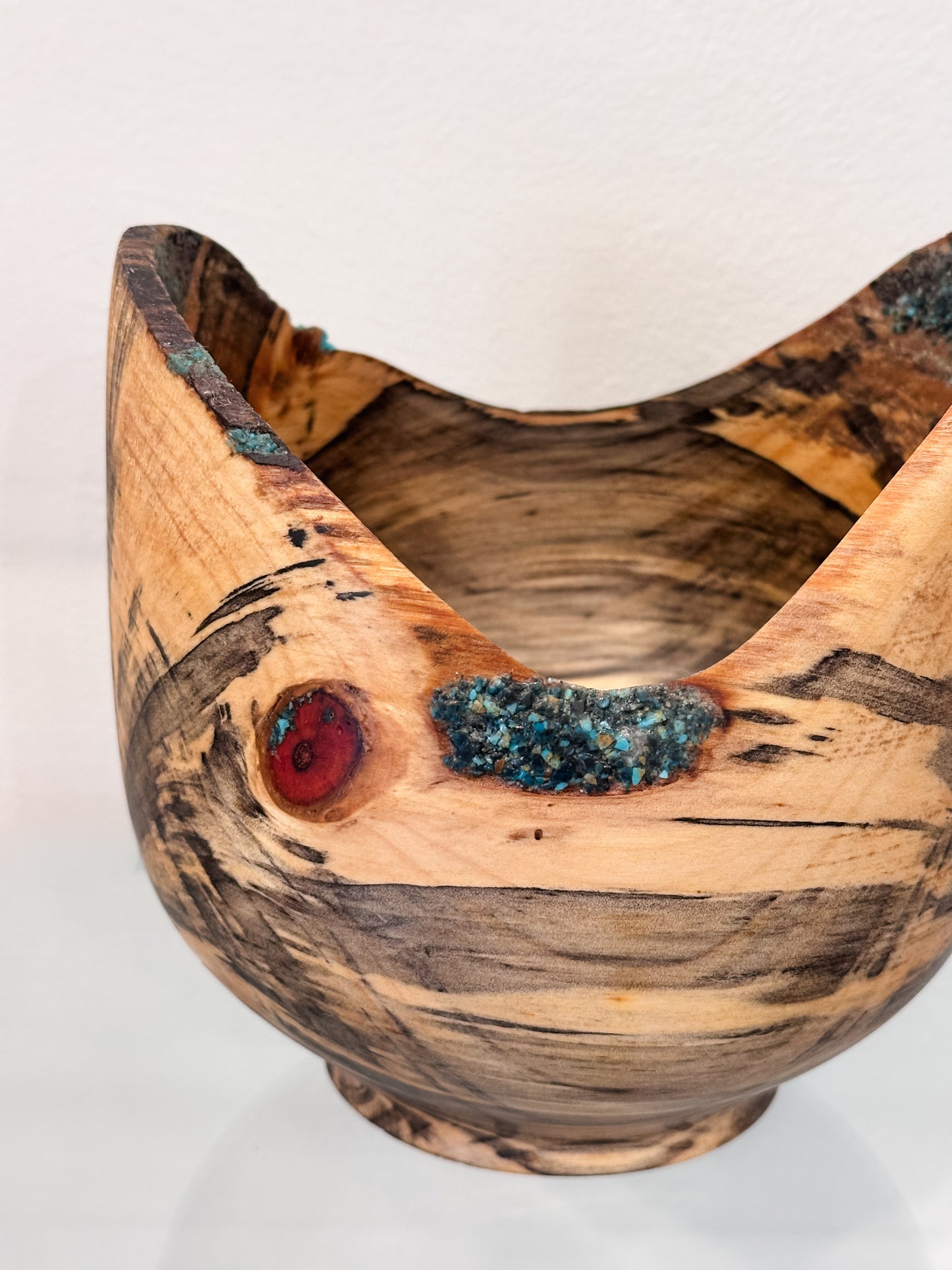 Hand-turned Norfolk Pine Wood Bowl, Handmade in Hawaii, with Turquoise Inlay